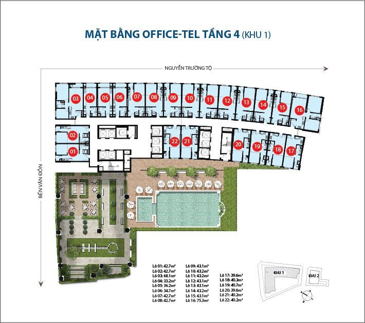 Mặt bằng layout officetel tầng 4 tại saigon royal