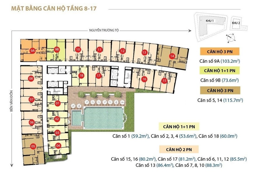 Mặt bằng layout căn hộ saigon royal tầng 8 đến 17 (tháp 1)