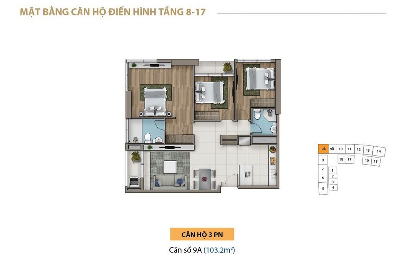 Mặt bằng layout thiết kế căn hộ 2 phòng ngủ saigon royal residence (tháp 1)