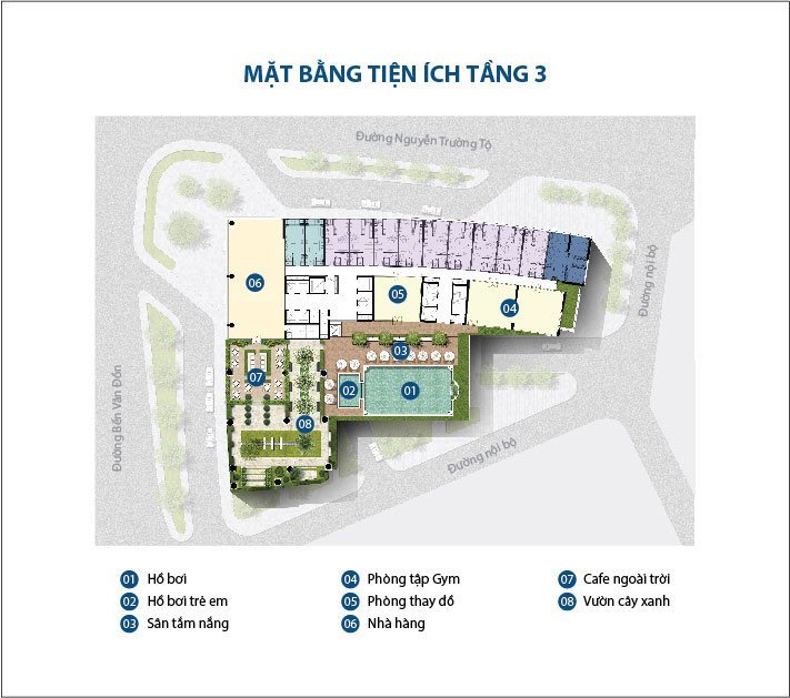 Mặt bằng layout tiện ích và bể bơi tầng 3 tòa nhà saigon royal residence (tháp 1)