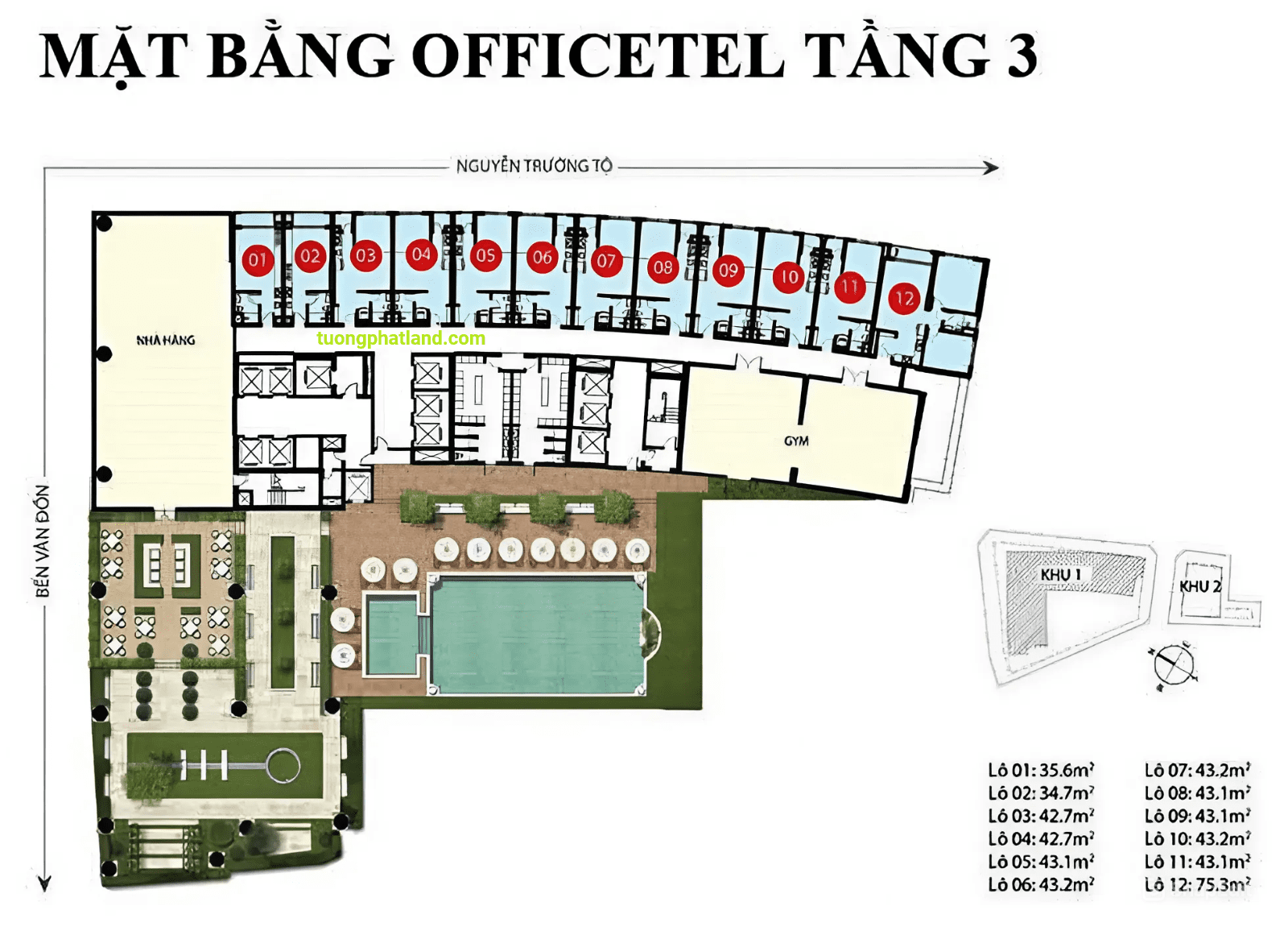 Mặt bằng officetel tầng 3 Saigon Royal Quận 4