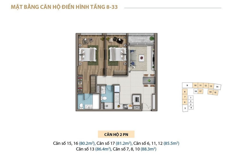 Mặt bằng thiết kế layout căn hộ saigon royal residence quận 4 tầng 18 - 33 (tháp 1)