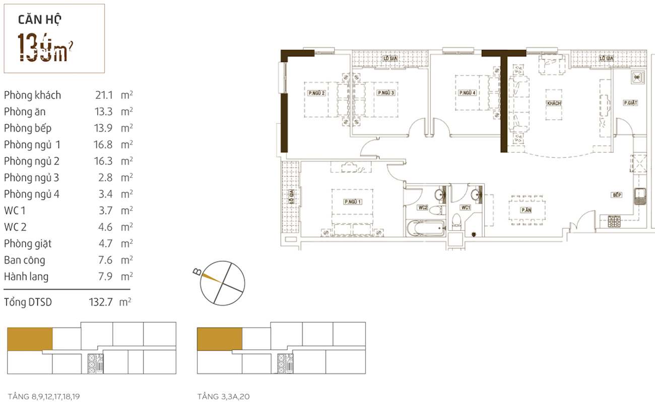 Layout căn hộ 139m2 dự án grand riverside