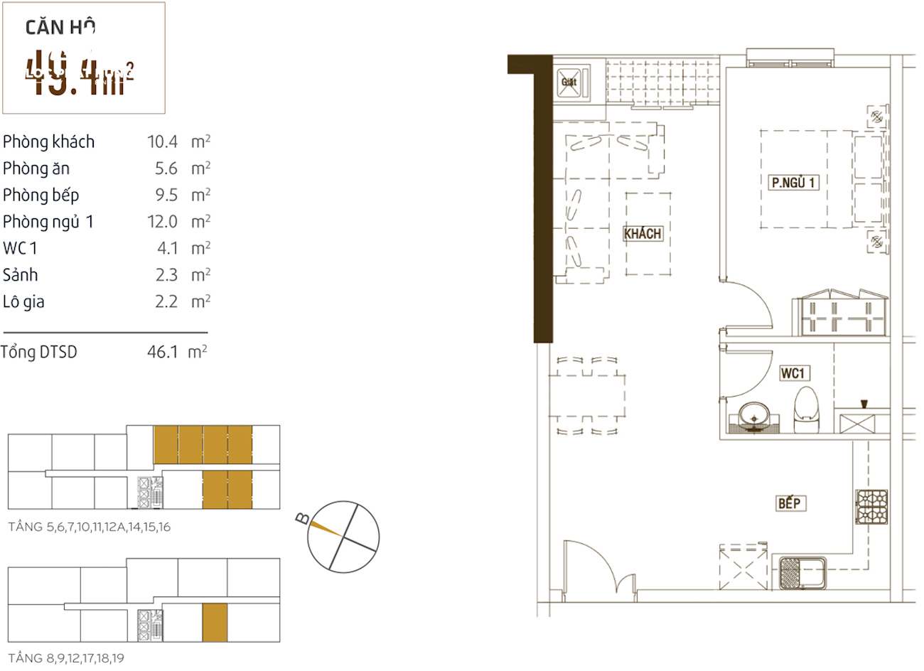 Layout căn hộ 49m2 dự án grand riverside