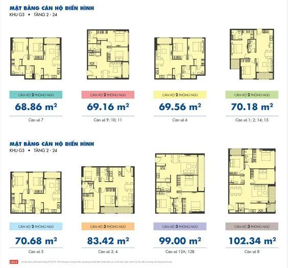 Mặt bằng căn hộ điển hình khu g3 - tầng 2 đến 24