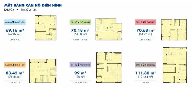 Mặt bằng căn hộ điển hình khu g4 - tầng 2 đến 24