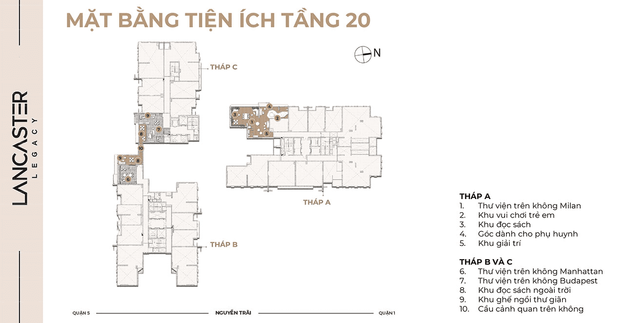 Mặt bằng tiện ích tầng 20 căn hộ cao cấp dự án chung cư Lancaster Legacy quận 1 
