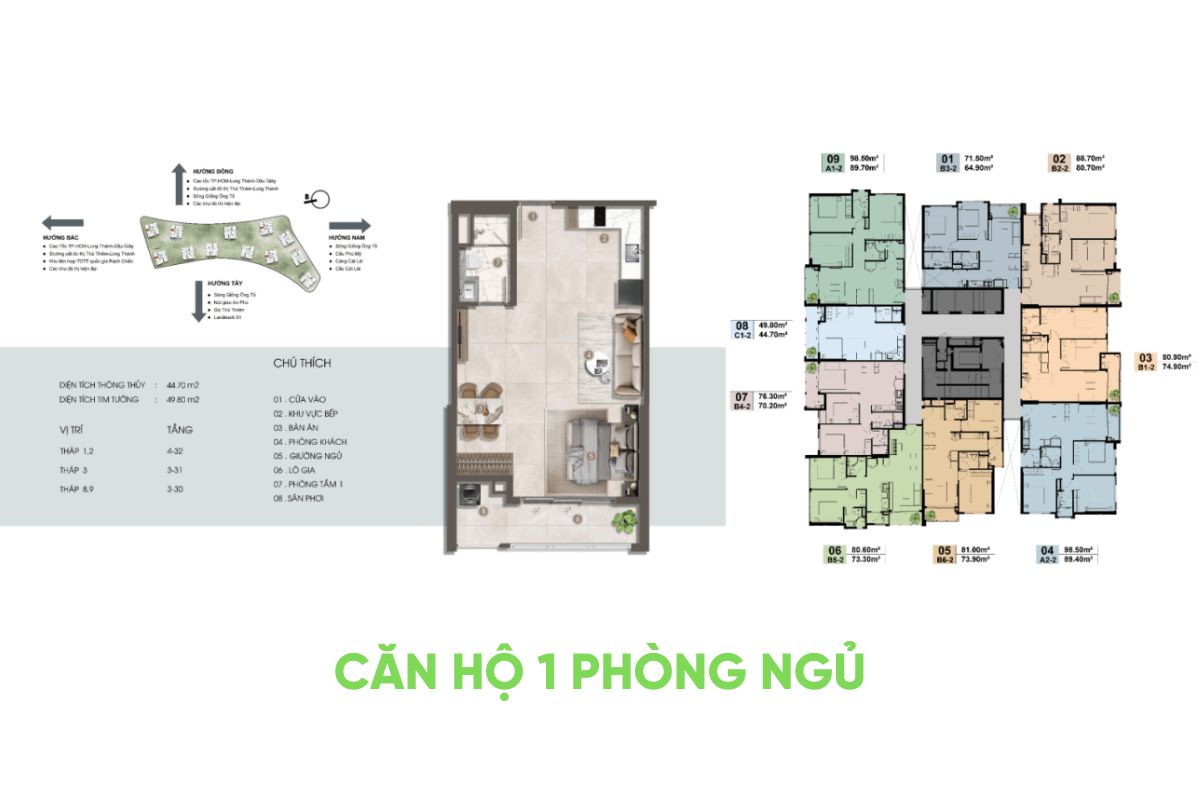 Dự án The Privé Đất Xanh Quận 2 15 Mặt bằng căn hộ 1 phòng ngủ