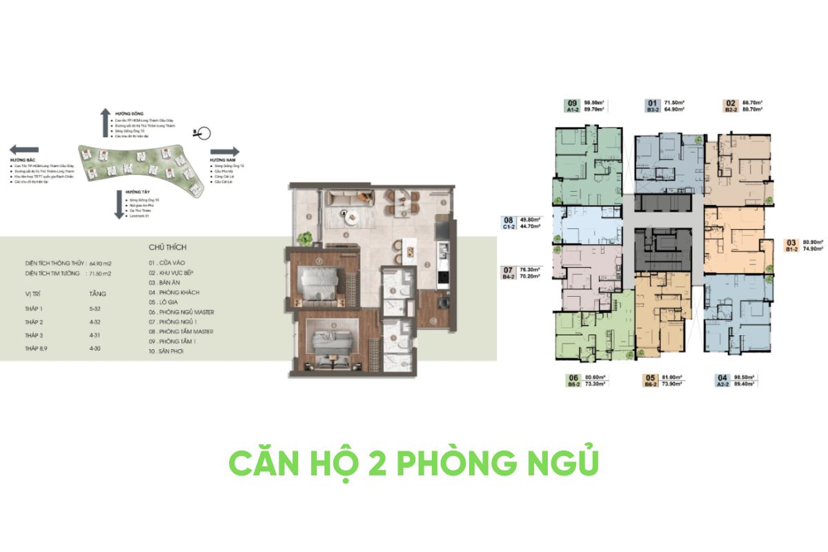 Dự án The Privé Đất Xanh Quận 2 16 Mặt bằng căn hộ 2 phòng ngủ