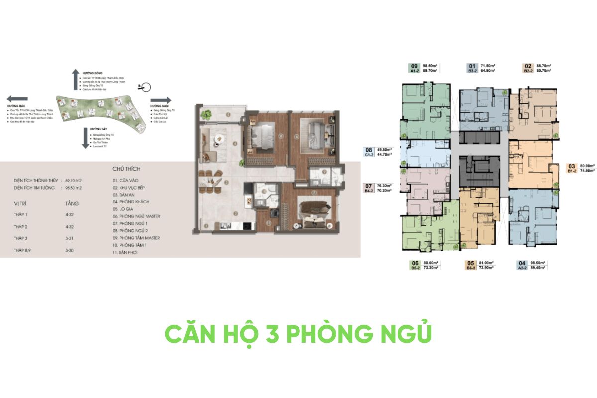 Dự án The Privé Đất Xanh Quận 2 17 Mặt bằng căn hộ 3 phòng ngủ