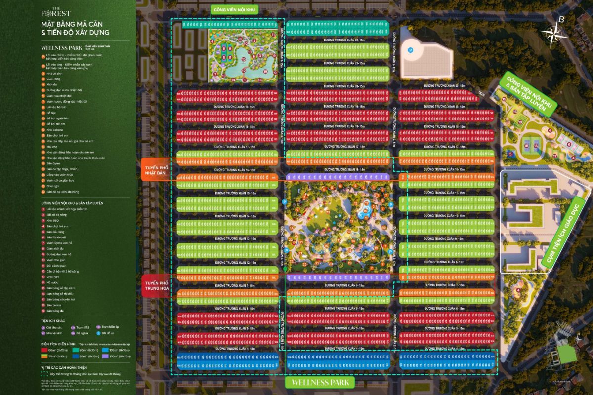 Cập nhật giá bán Vinhomes Green City Đức Hòa 13 Mặt bằng phân khu The Forest
