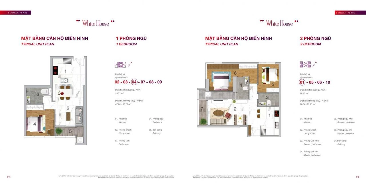 Layout thiết kế căn hộ tòa White House - Sunwah Pearl Bình Thạnh