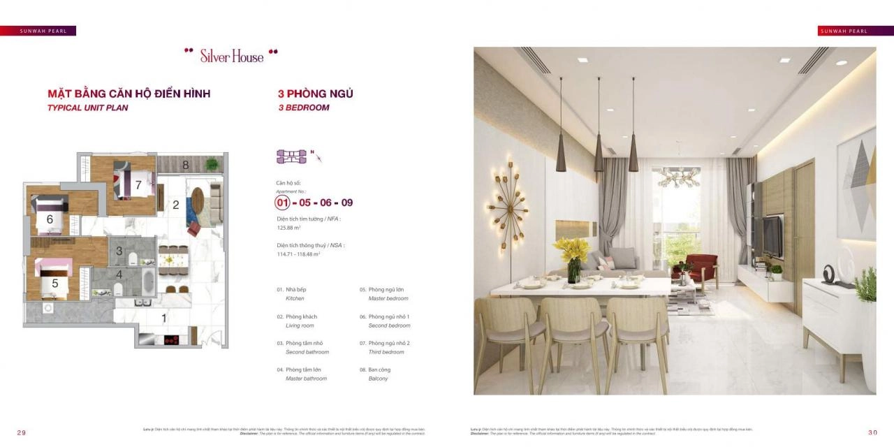 Layout thiết kế căn hộ tòa Sliver House - Sunwah Pearl Bình Thạnh