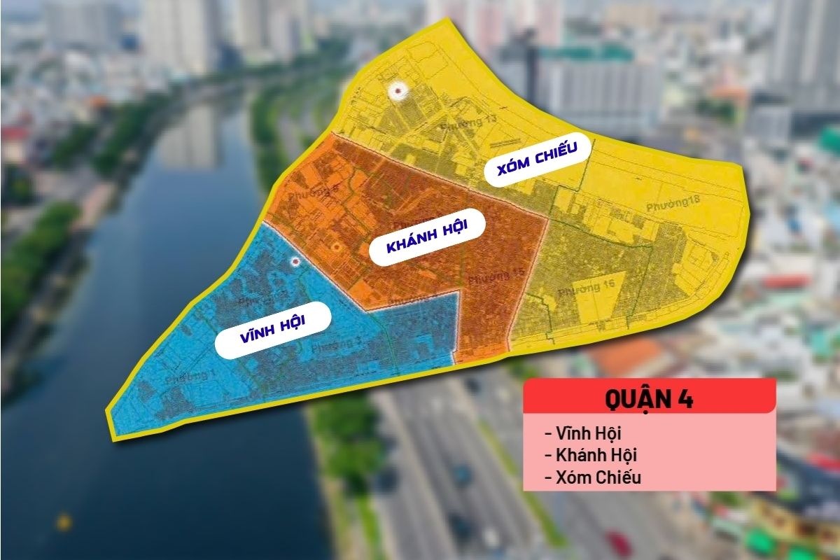 Phường Xóm Chiếu (Quận 4 cũ) gồm những phường nào? 8 Bản đồ Quận 4 - Phường Xóm Chiếu