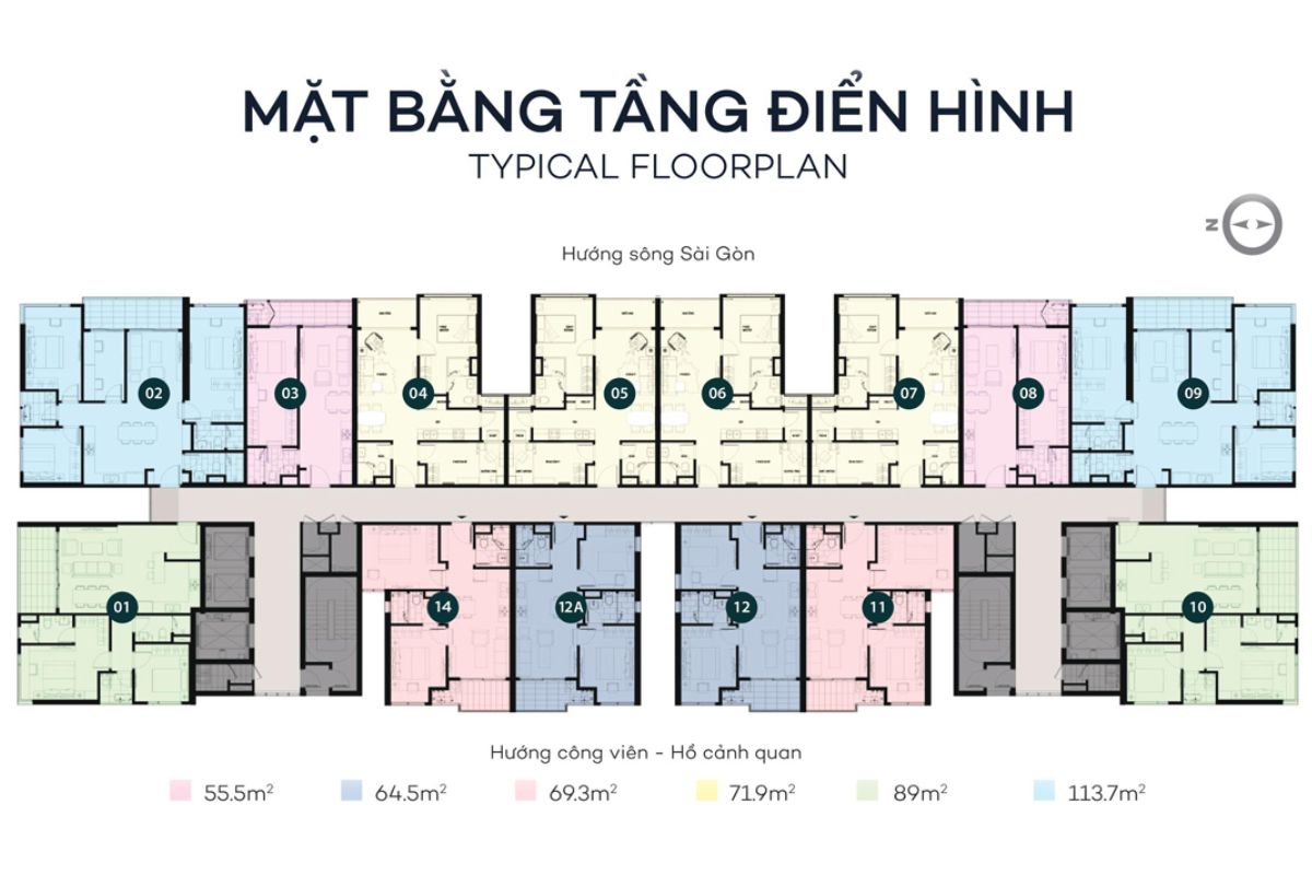 Mặt bằng layout chuẩn Sky 89 An Gia 13 Mặt bằng tầng điển hình