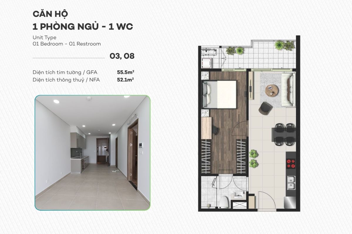 Mặt bằng layout chuẩn Sky 89 An Gia 14 Layout căn hộ 1 phòng ngủ