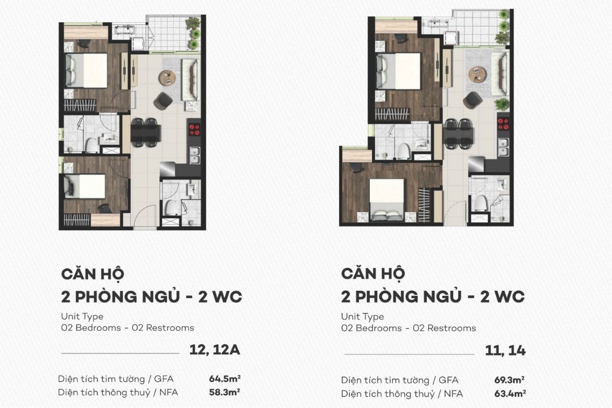 Mặt bằng layout chuẩn Sky 89 An Gia 15 Layout căn hộ 2 phòng ngủ
