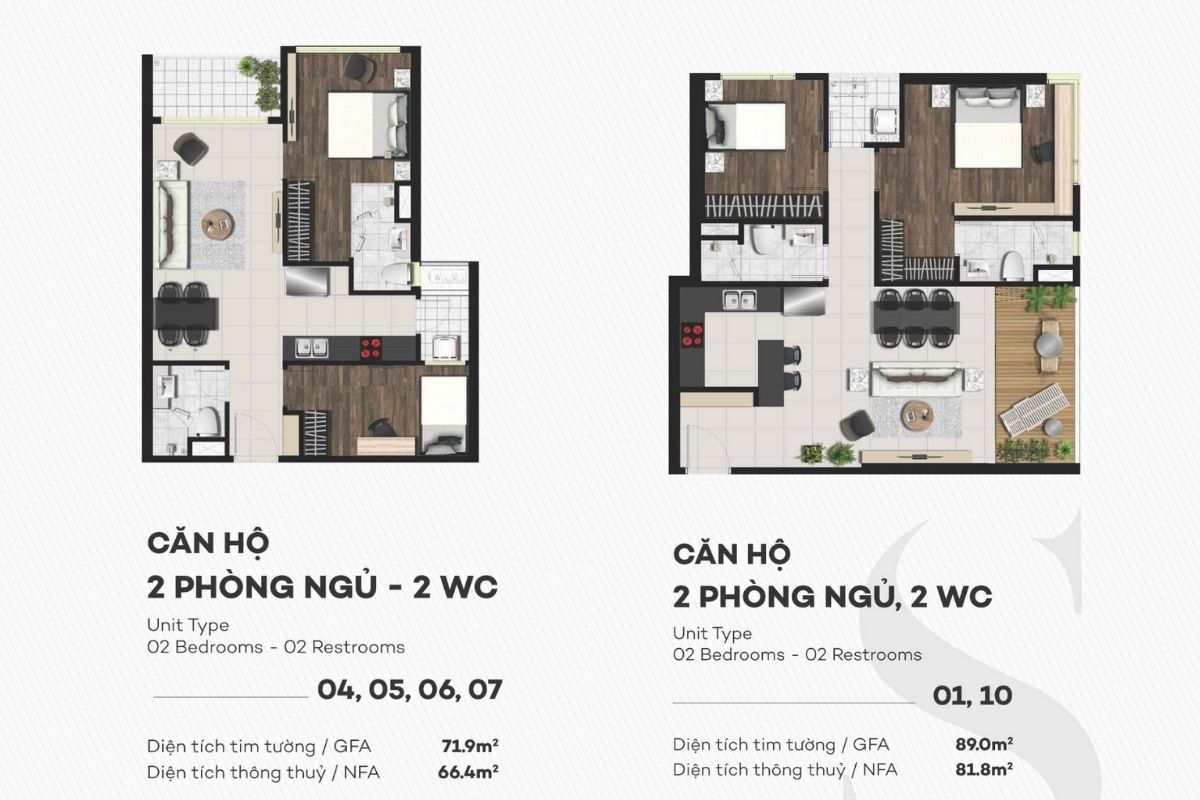 Mặt bằng layout chuẩn Sky 89 An Gia 16 Layout căn hộ 2 phòng ngủ