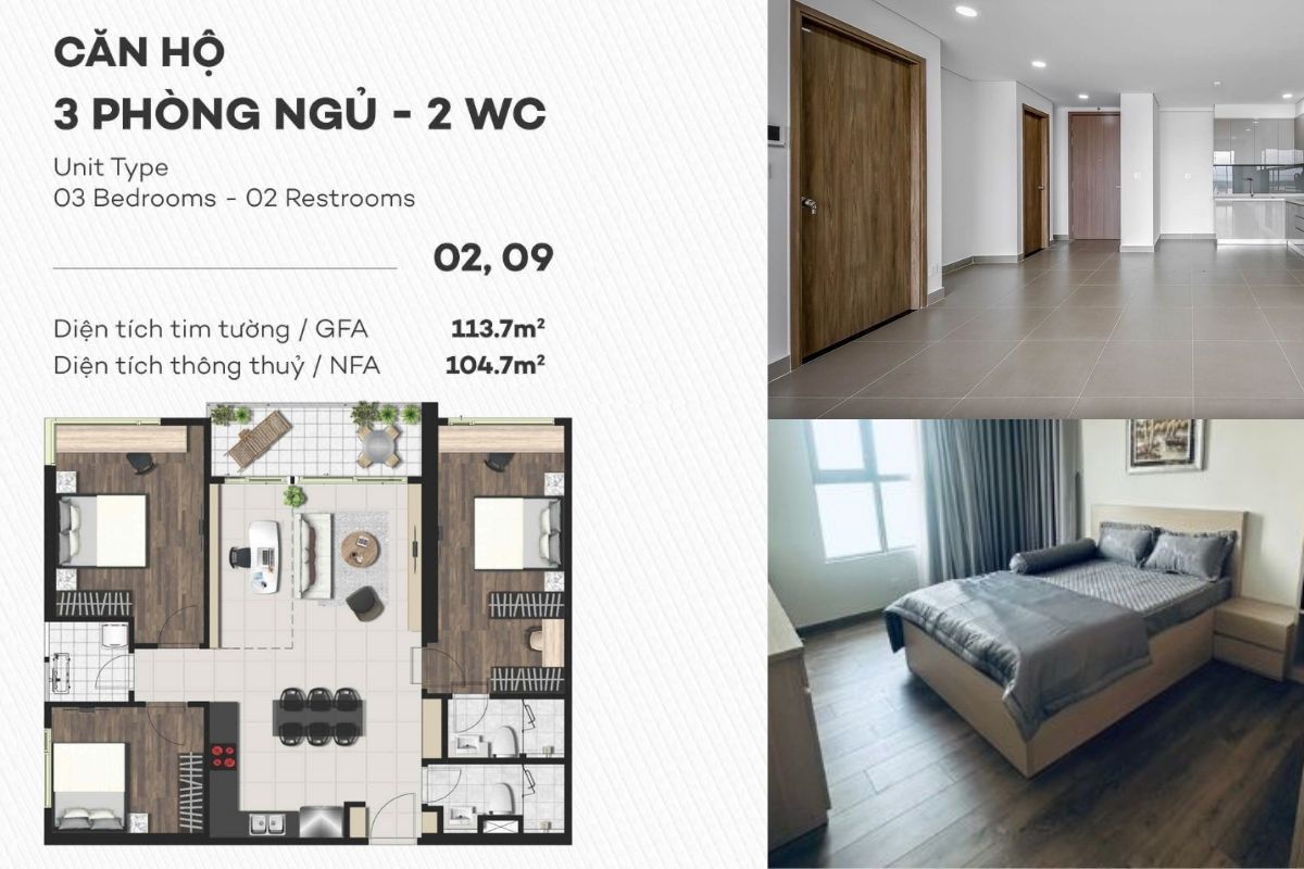 Mặt bằng layout chuẩn Sky 89 An Gia 17 Layout căn hộ 3 phòng ngủ