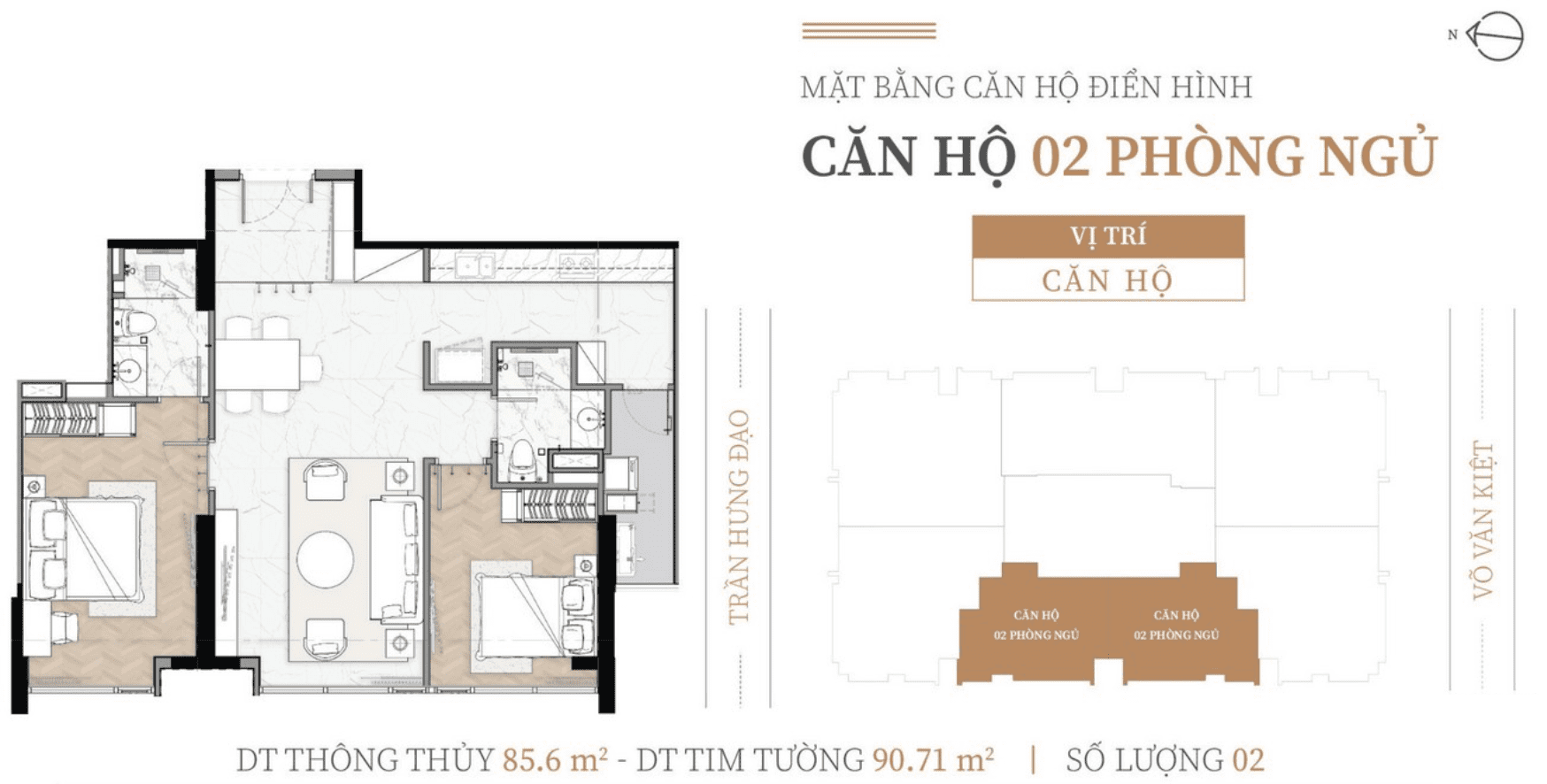 MẶT BẰNG LAYOUT CĂN HỘ KIỀU BY KITA QUẬN 5 44 Căn hộ 2 phòng ngủ – Gọn gàng, tiện nghi, dành cho gia đình trẻ
