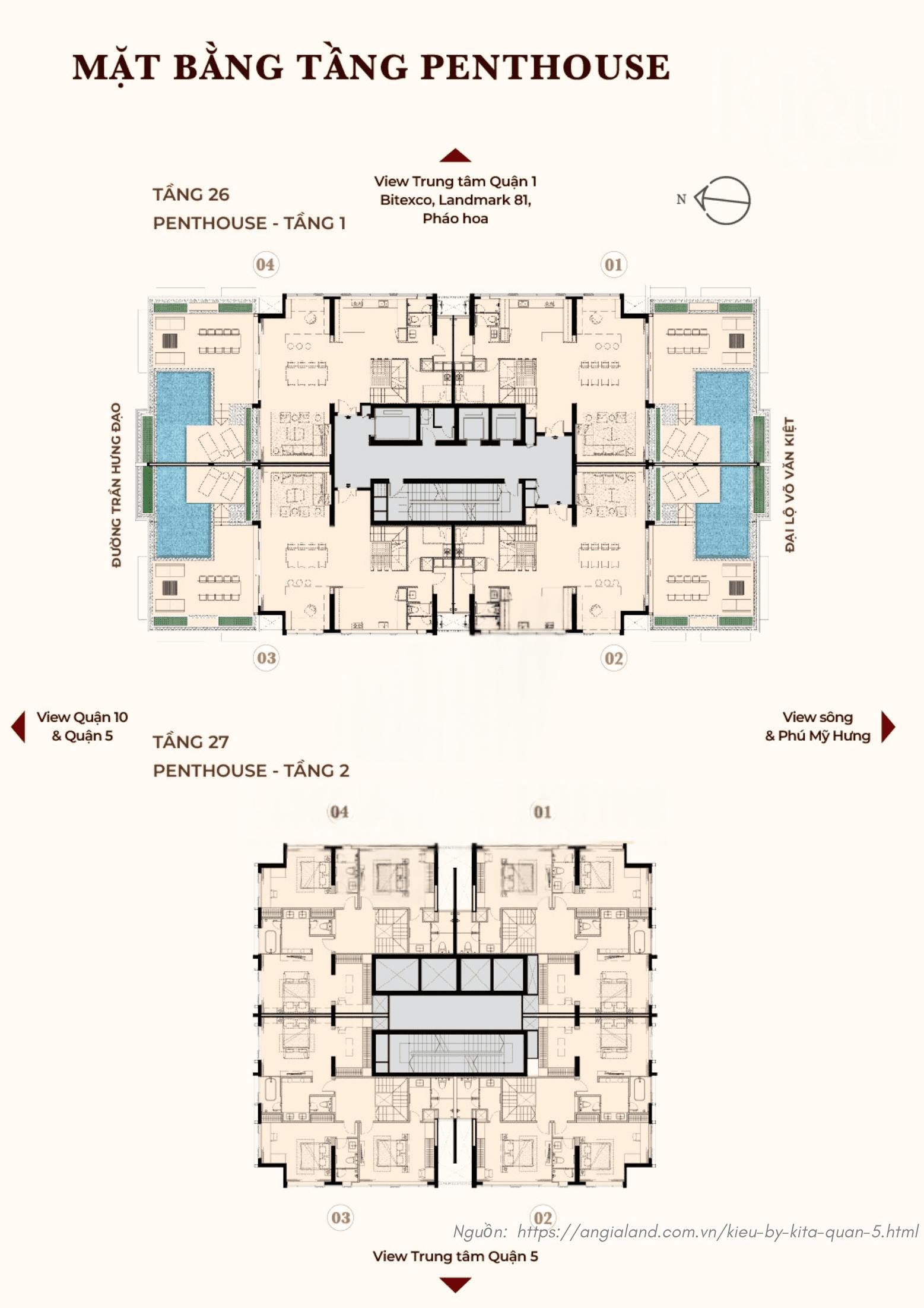 MẶT BẰNG LAYOUT CĂN HỘ KIỀU BY KITA QUẬN 5 42 Mặt bằng 26-27 Duplex Penhouse dự án căn hộ chung cư Kiều By Kita Quận 5