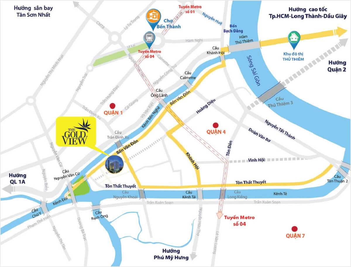 MỞ BÁN CHUNG CƯ GOLD VIEW BẾN VÂN ĐỒN QUẬN 4 41 The Gold View tọa lạc ngay mặt tiền đường Bến Vân Đồn, con đường trải dài dọc kênh Bến Nghé và chỉ cách Quận 1 đúng một cây cầu.