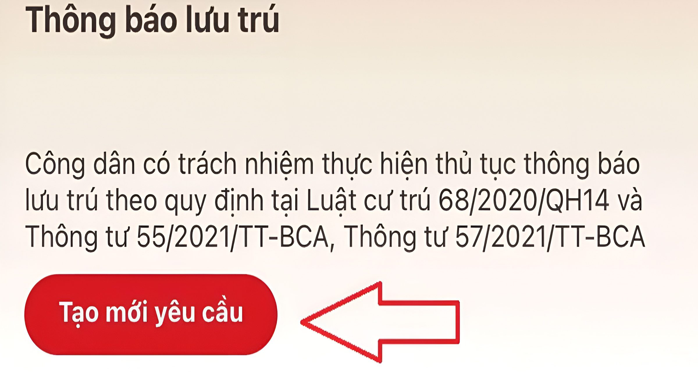 HƯỚNG DẪN CÁCH ĐĂNG KÝ TẠM TRÚ TẠM VẮNG TRÊN VNEID 31 Ngay dưới mục 'Thông báo lưu trú', bạn sẽ thấy một tùy chọn hấp dẫn là 'Tạo mới yêu cầu'. Đây là khởi đầu quá trình khai báo lưu trú, đăng ký tạm trú trên VNeID.
