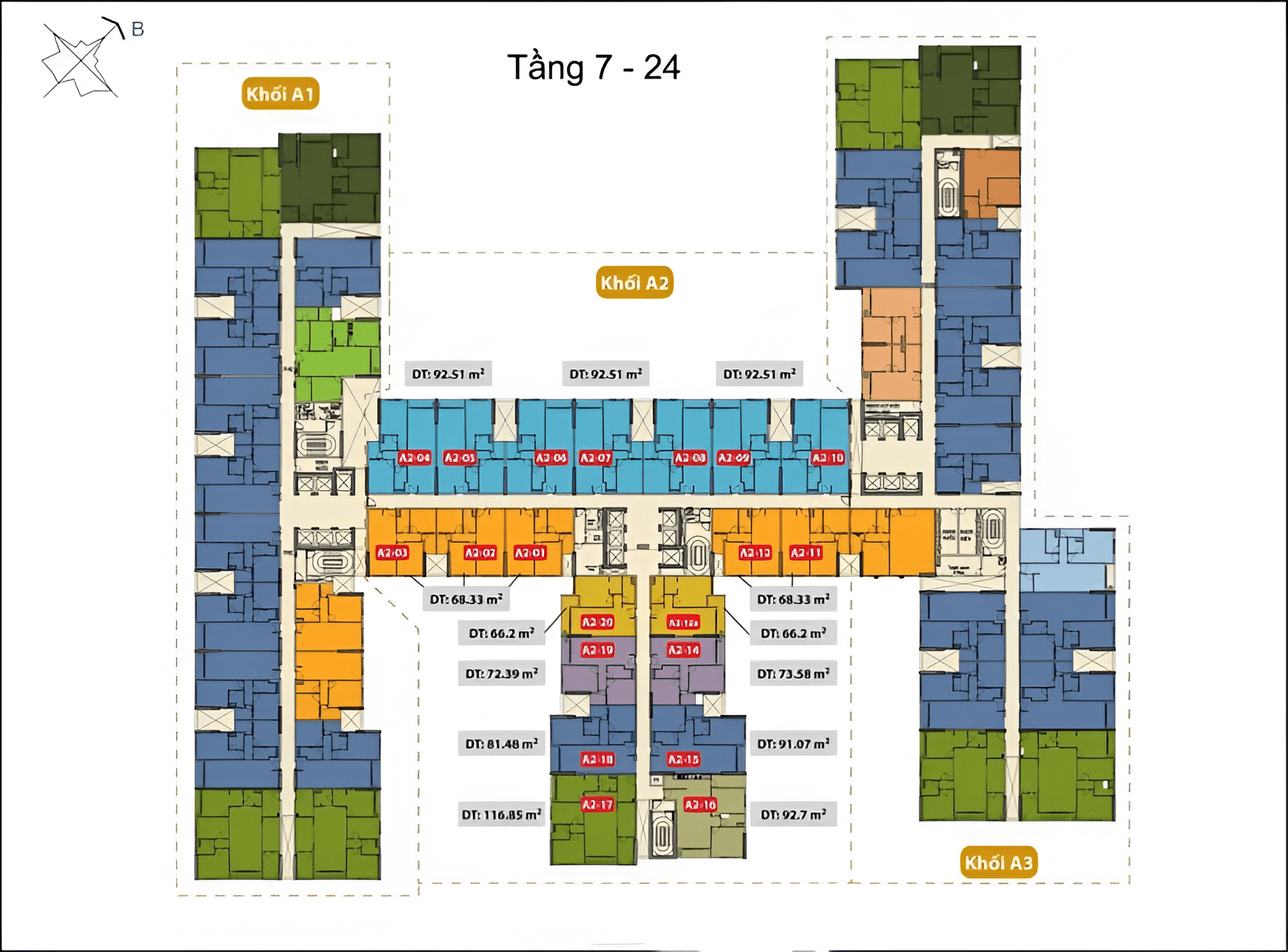 Mặt bằng căn hộ khối A2 tháp A từ tầng 7-24