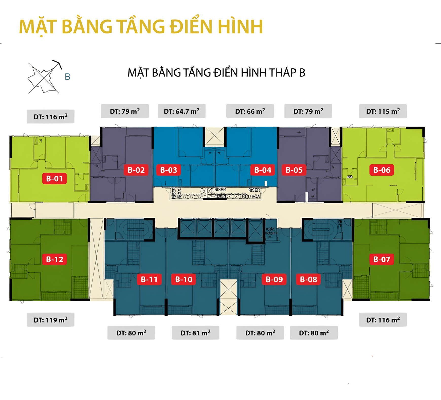 Mặt bằng căn hộ The Gold View Block B