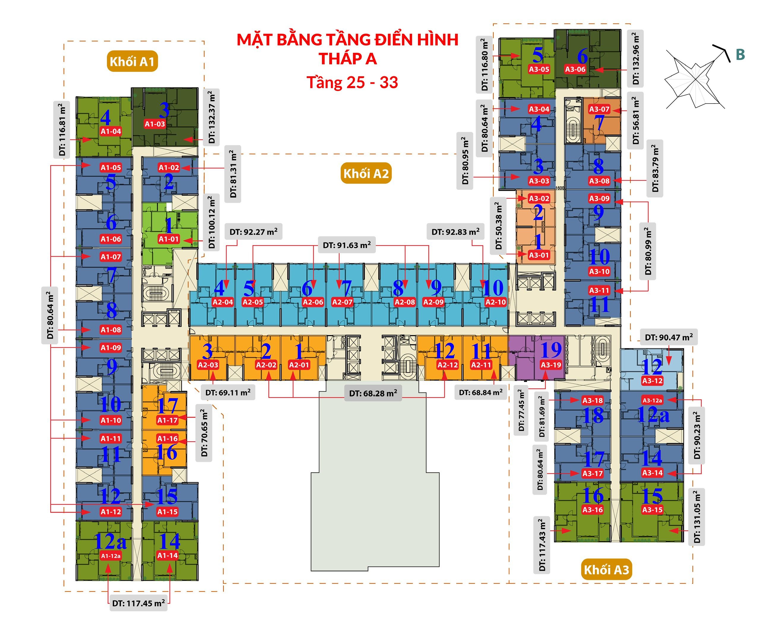 Mặt bằng căn hộ The Gold View tháp A từ tầng 25 -33