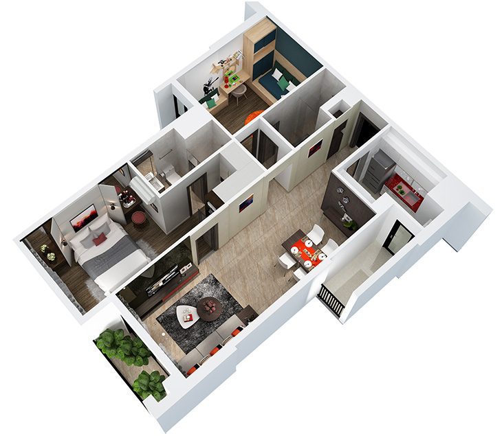 Mặt bằng căn hộ 2 phòng ngủ Hà Đô Centrosa Garden (79,03 m²)